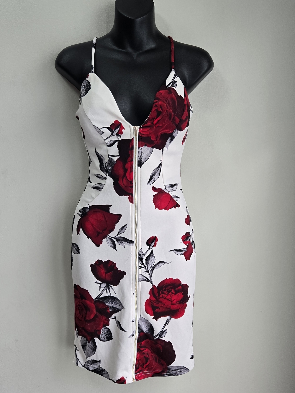 Haute Monde Women S Elegant Midi Spaghetti Strap Dress White Red Rose Floral